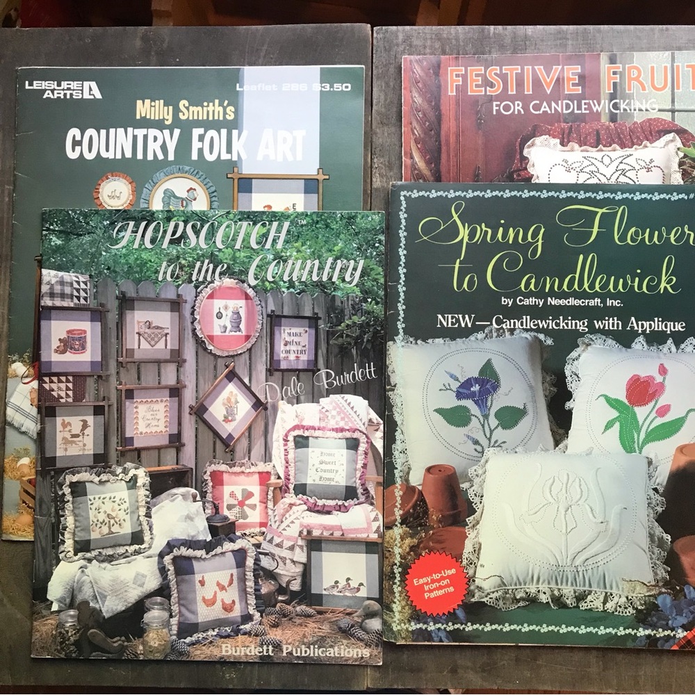 Lot of vintage cross stitch and candlewicking pattern booklets